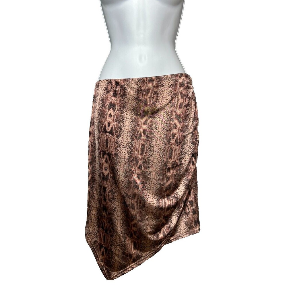 Missguided Women’s Snake Print Asymmetrical Mini Skirt US 8 Pink Brown Stretch